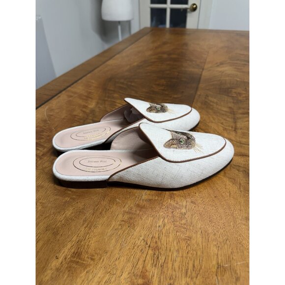 New Journey West Women’s 8.5 Kitty Cat Embroidery Belgian Loafers Flats Beige - Picture 3 of 7